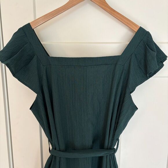 Women’s Dark Green Maxi Dress V-Neck Ruffle Sleeve Belted Size XXL NWT - Picture 3 of 8